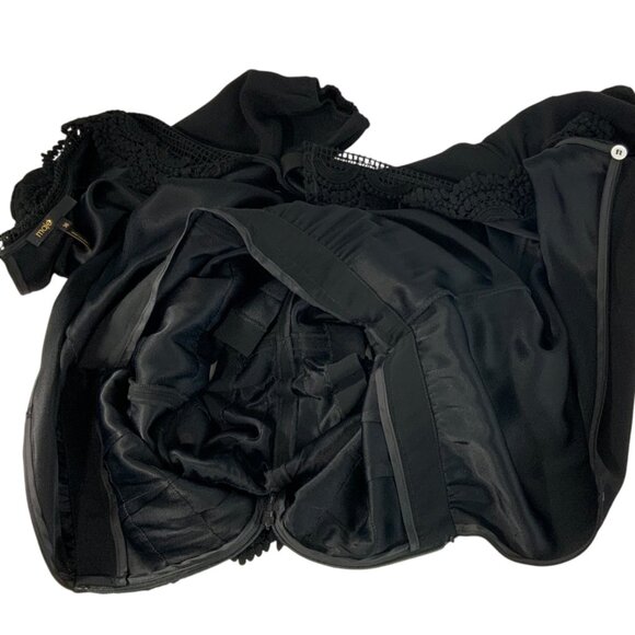 Maje Playsuit Romper 38 US/M Noir Black Lace Tiered Low Cut Back Short Sleeve - Picture 10 of 12